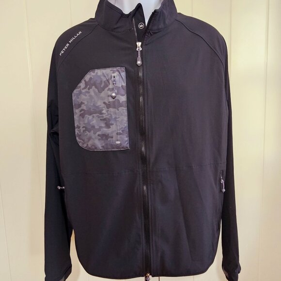 Peter Millar Mens Flex Adapt GOLF WInd Cheater Jacket Black Camo NWT $178 LARGE - Picture 1 of 8